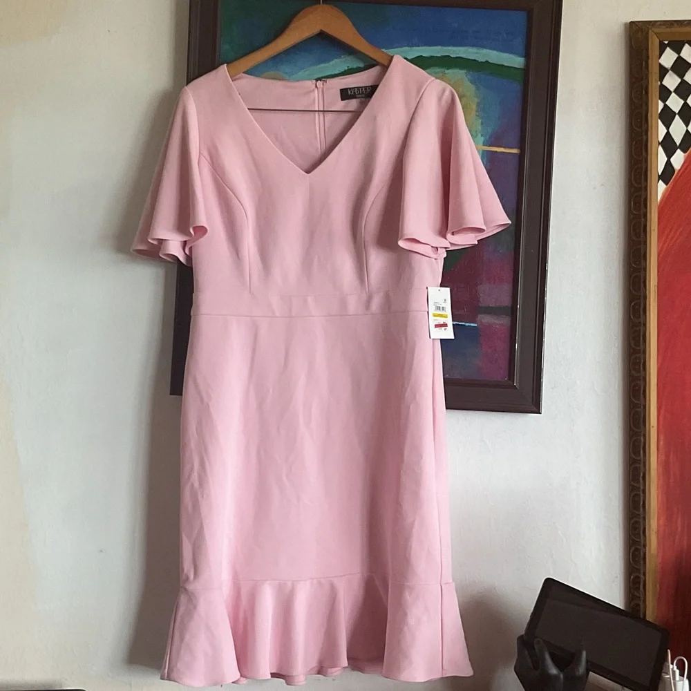 Kasper Soft Pink Midi Dress with Flutter Sleeves - Picture 1 of 5